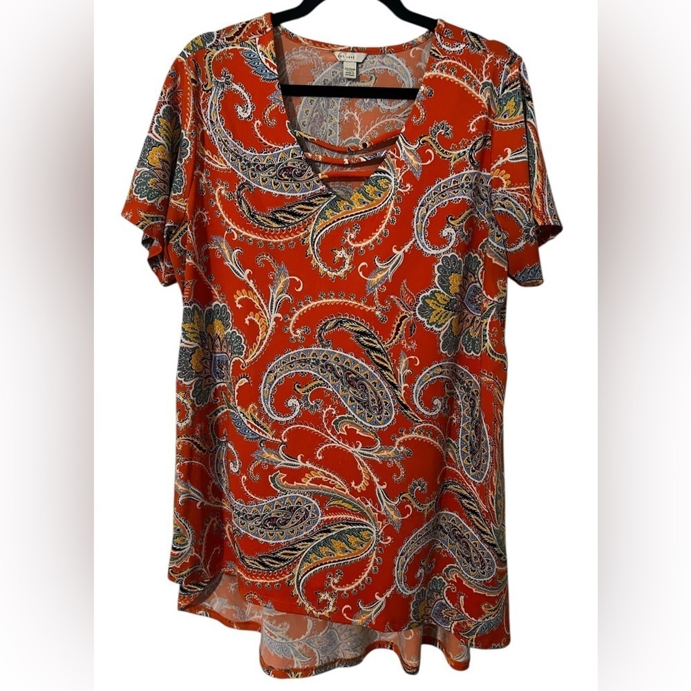 Est 1946 By Cato Orange Floral Paisley V Neck Blouse